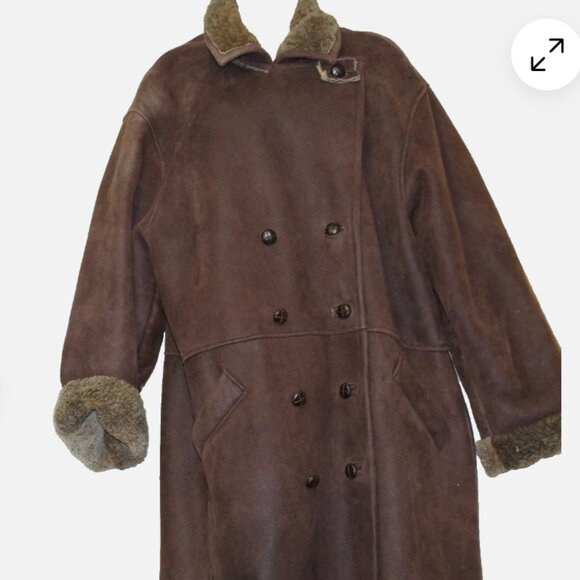 Margaret Godfrey Brown Shearling Leather Women's Long Maxi Coat Size L/G - Picture 1 of 4